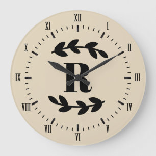 Classy Black Laurels Monogram Grote Klok
