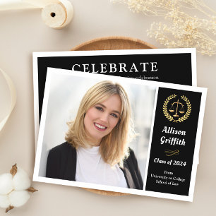 Classy Black Law School Foto Graduparty Kaart