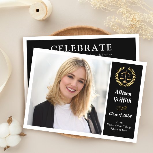 Classy Black Law School Foto Graduparty Kaart