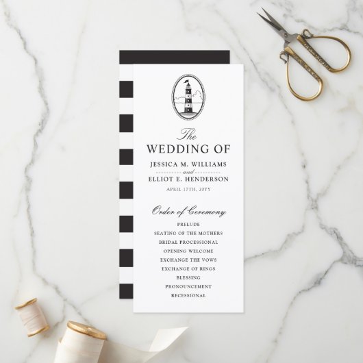 Classy Black Lighthouse Wedding Program Programma (Voorkant / Achterkant in situ)