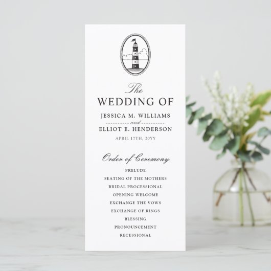 Classy Black Lighthouse Wedding Program Programma (Staand voorkant)