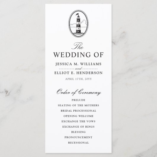 Classy Black Lighthouse Wedding Program Programma (Voorkant)