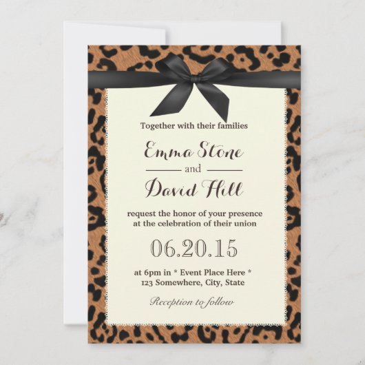 Classy Black Ribbon Leopard Print Weddenschap Kaart (Voorkant)