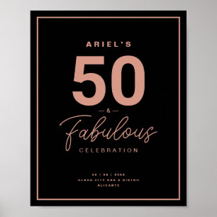 Classy Black Roos Gold 50 & Fabulous Birthday Part Poster