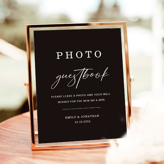 Classy Black Wedding Foto Gastboek Teken Poster
