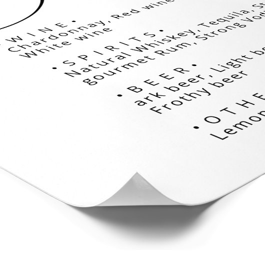 Classy Black White Calligraphy trouwbar menu Poster (Hoek)