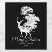 Classy Black White Deer Silhouette Script Wijn Etiket (Enkel label)