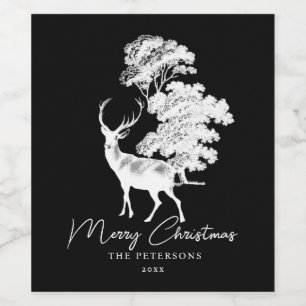 Classy Black White Deer Silhouette Script Wijn Etiket