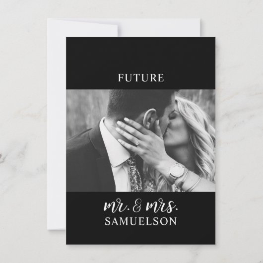 Classy Black White Heart Engagement Party PHOTO Kaart (Achterkant)