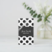 Classy Black & White Polka Dots Hair Stylist Visitekaartje (Staand voorkant)