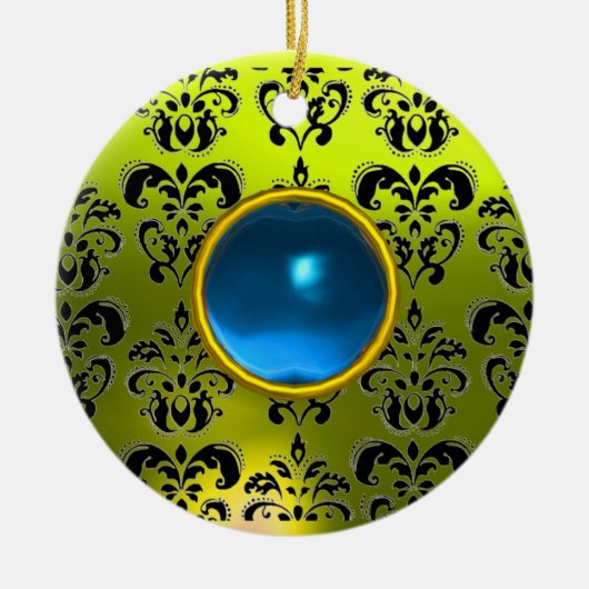 CLASSY BLACK YELLOW DAMASK GEM STONE KERAMISCH ORNAMENT (Voorkant)