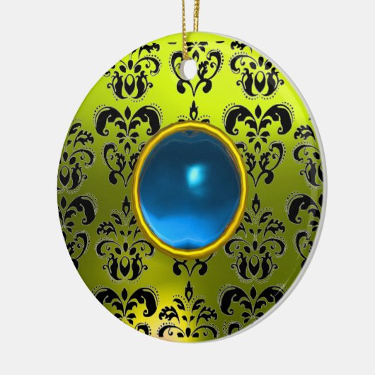 CLASSY BLACK YELLOW DAMASK GEM STONE KERAMISCH ORNAMENT (Links)