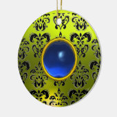 CLASSY BLACK YELLOW DAMASK GEM STONE KERAMISCH ORNAMENT (Links)