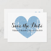 Classy blauw en wit hart Save the date briefkaart (Voorkant / Achterkant)