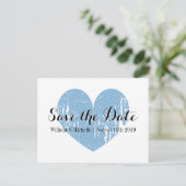 Classy blauw en wit hart Save the date briefkaart (Staand voorkant)