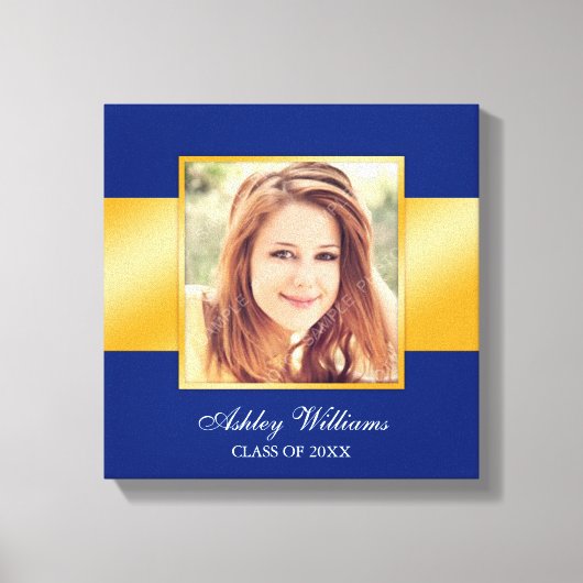 Classy Blauw Goud Senior Foto Afstuderen Canvas Afdruk (Voorkant)