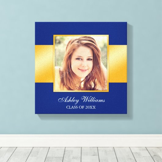 Classy Blauw Goud Senior Foto Afstuderen Canvas Afdruk (Insitu (Houten vloer))