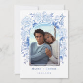 Classy blauw wit Chinoiserie bruiloft foto Bedankkaart (Achterkant)