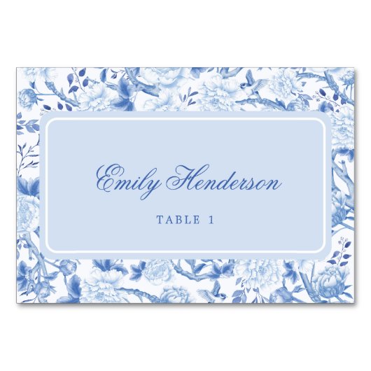 Classy Blauw Wit Chinoiserie Zittafel Nummer Kaart (Voorkant)