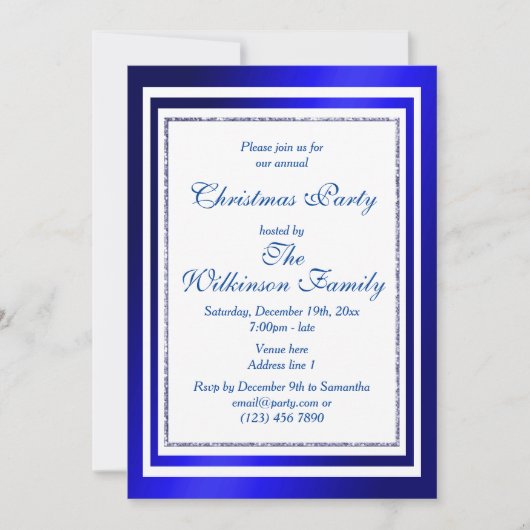 Classy Blauw & Wit Kerstfeest Kaart (Voorkant)