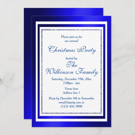 Classy Blauw & Wit Kerstfeest Kaart (Voorkant / Achterkant)