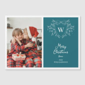 Classy blauw & witte kam foto magnetische kaart (Voorkant)