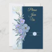 Classy blauwe bloemen bruiloft uitnodiging, kaart (Achterkant)
