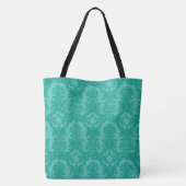 Classy Blauwgroen Blue Damask Pattern Monogram Can Draagtas (Achterkant)