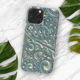 Classy Blauwgroen Blue Green Paisley Floral Art Pa iPhone 15 Pro Max Hoesje