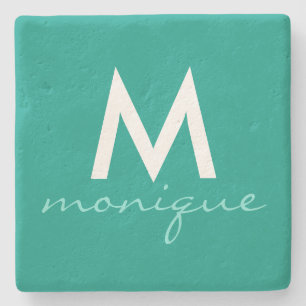 Classy Blauwgroen monogram Stenen Onderzetter
