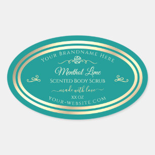Classy Blauwgroen Product Label Goud Lijst Roos