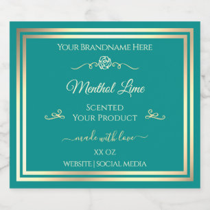 Classy Blauwgroen Product Label Goud Lijst  Roos Likeurfles Etiket