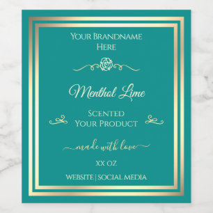 Classy Blauwgroen Product Label Goud Lijst  Roos Wijn Etiket