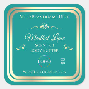 Classy Blauwgroen Product Label met Goud Lijst en 