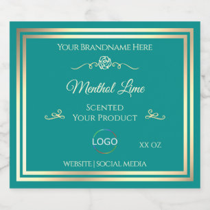 Classy Blauwgroen Product Label met Goud Lijst en  Likeurfles Etiket