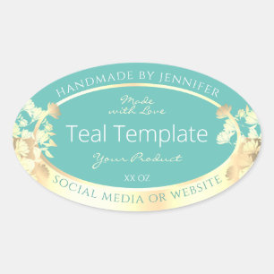 Classy Blauwgroen productverpakkingslabels Gold Fl Ovale Sticker