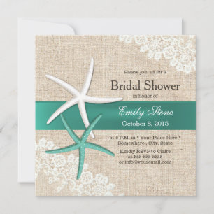 Classy Blauwgroen Starfish Lace & Burlap Vrijgezel Kaart