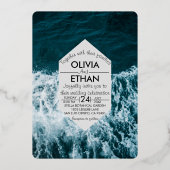 Classy bleu marine Mariage Foil Invitation (Recto)