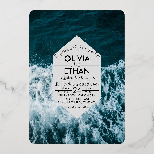 Classy bleu marine Mariage Foil Invitation (Recto)