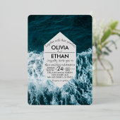 Classy bleu marine Mariage Foil Invitation (Debout devant)