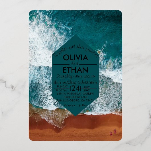 Classy bleu marine Mariage Foil Invitation (Recto)