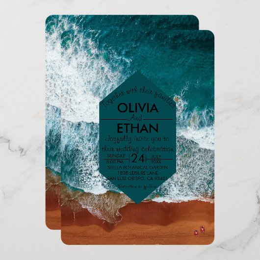 Classy bleu marine Mariage Foil Invitation (Recto/Verso)