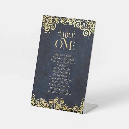 Classy bloeiende marine blauw en goud winter bruil reclamebord met voetstuk (Voorkant)