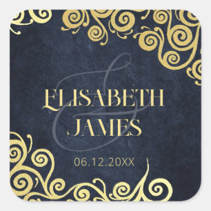 Classy bloeiende marine blauw en goud winter bruil vierkante sticker