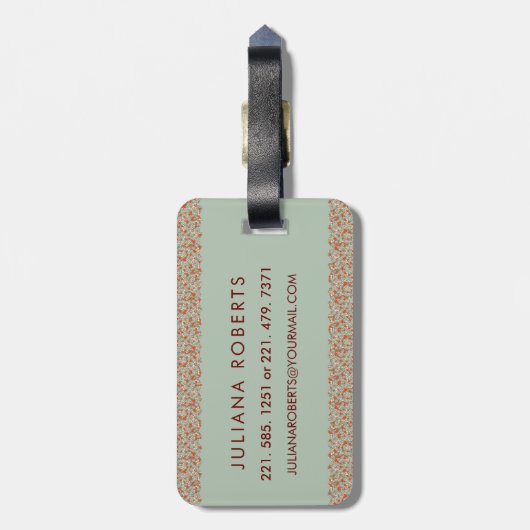 Classy Bloemen Monogrammed Letter J groen rood Bagagelabel (Achterkant verticaal)