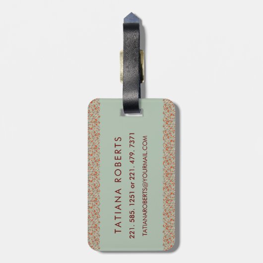 Classy Bloemen Monogrammed Letter T groen rood Bagagelabel (Achterkant verticaal)