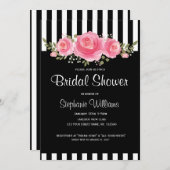 Classy Bloemen strepen bruids douche uitnodiging (Voorkant / Achterkant)