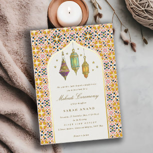  Classy Bloemen Theelichten Mehndi Ceremonie Folie Uitnodiging