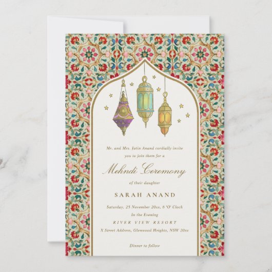 Classy Bloemen Theelichten Mehndi Ceremonie Kaart (Voorkant)