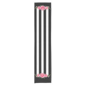 Classy Bloemen zwart en witte strepen tafelloper (Voorkant)